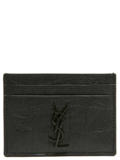 Porte-cartes Cassandre en cuir d'agneau noir Saint Laurent