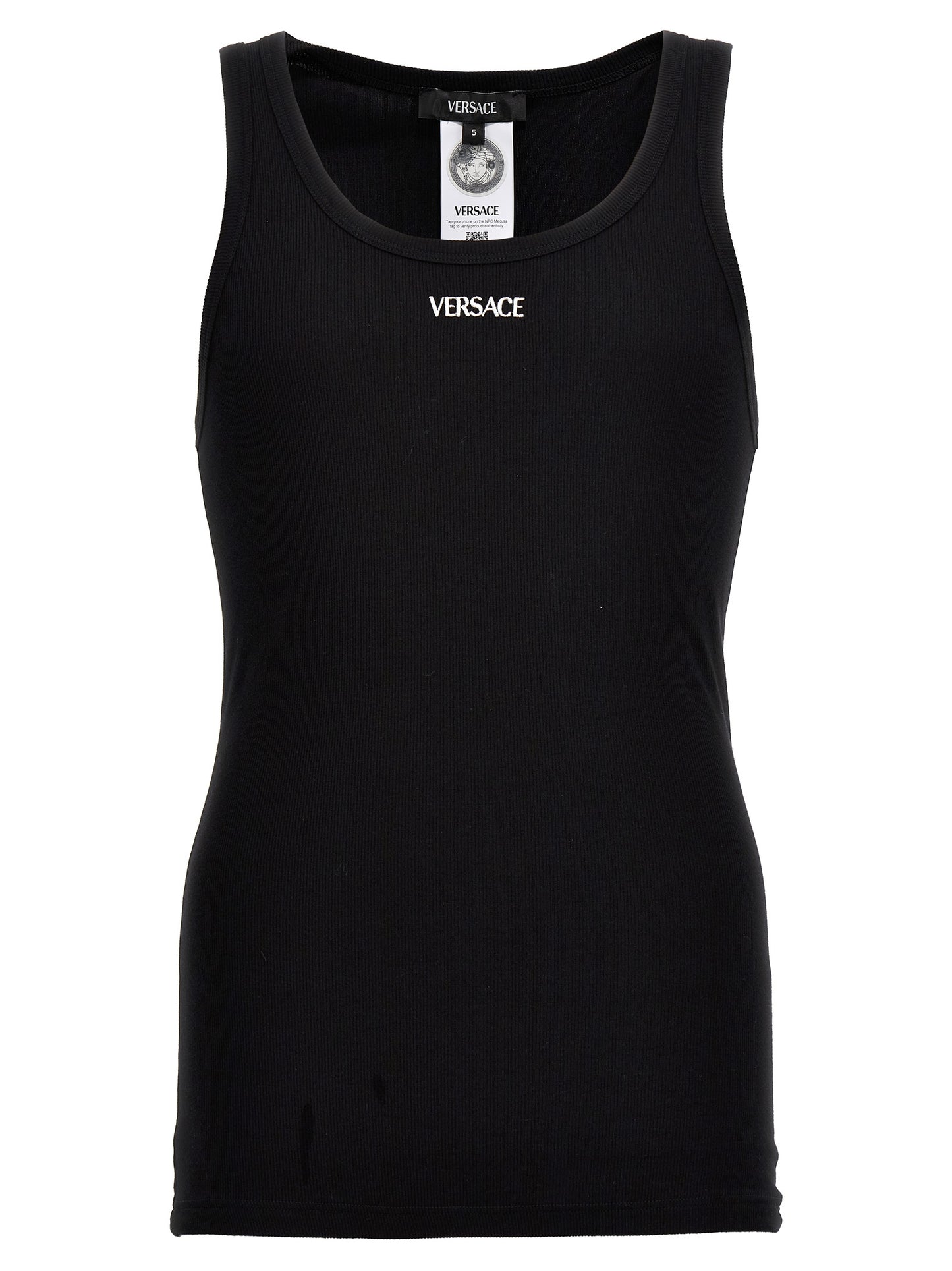 Camiseta sin mangas Versace de algodón negro