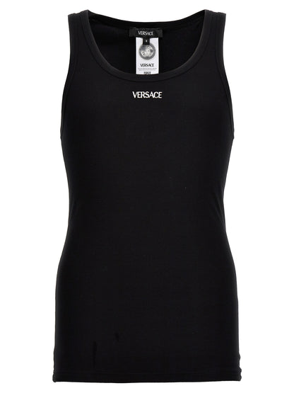 Camiseta sin mangas Versace de algodón negro