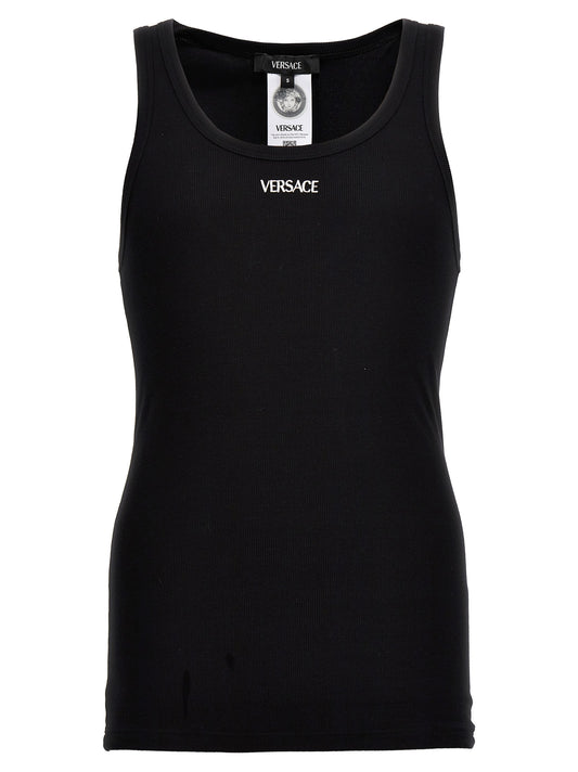 Camiseta sin mangas Versace de algodón negro