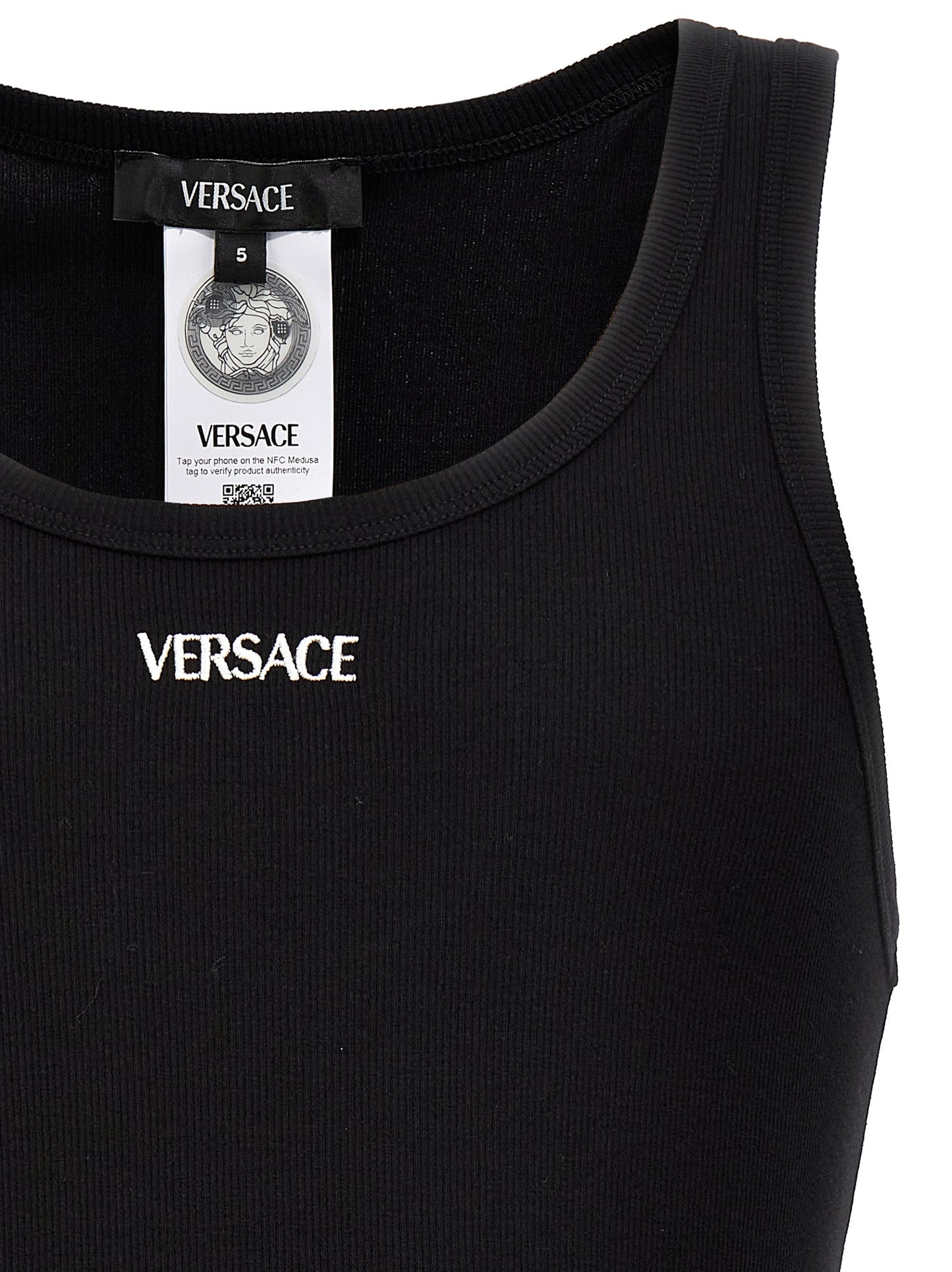 Camiseta sin mangas Versace de algodón negro