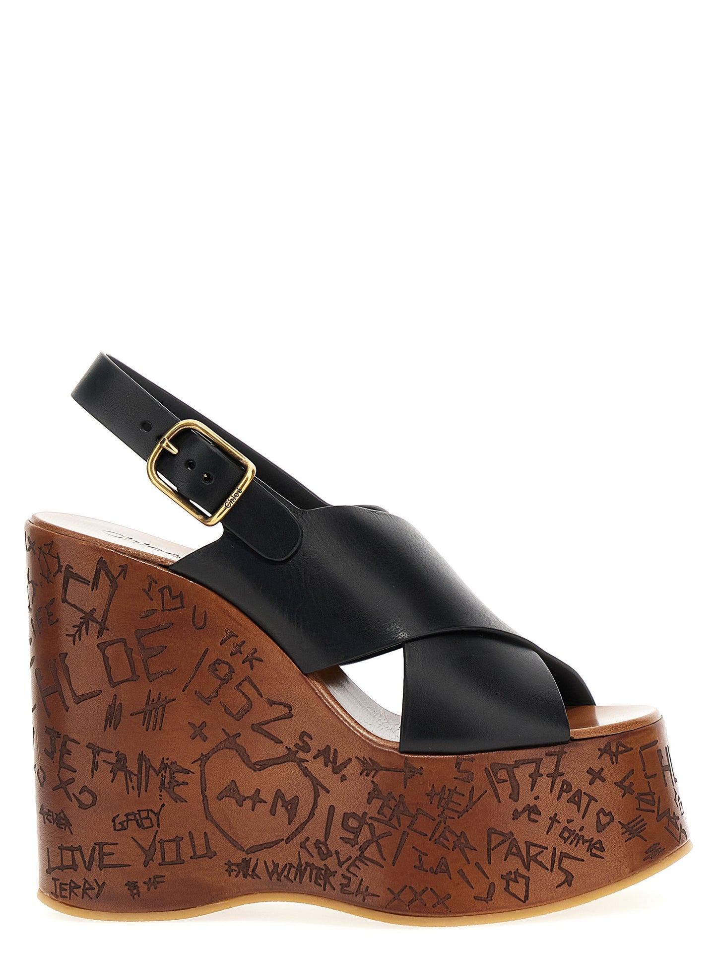Sandalias de Cuña Chloé de Piel Negra Modelo Maxime