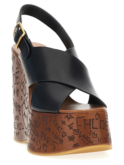 Sandalias de Cuña Chloé de Piel Negra Modelo Maxime