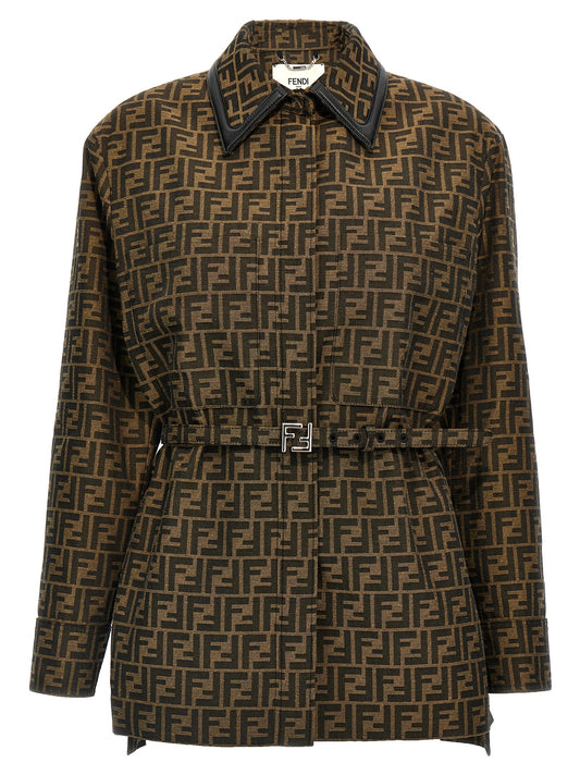 Chaqueta Fendi de poliéster y cuero marrón