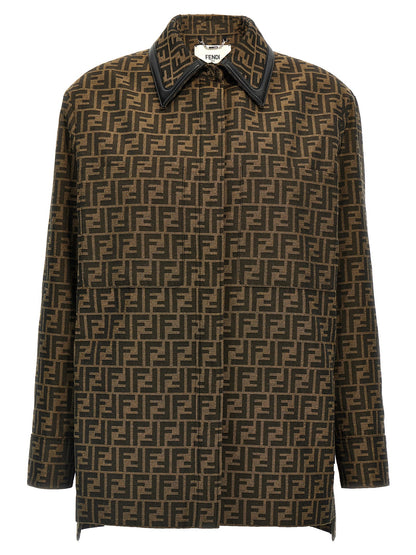 Fendi Brown Polyester Leather Jacket