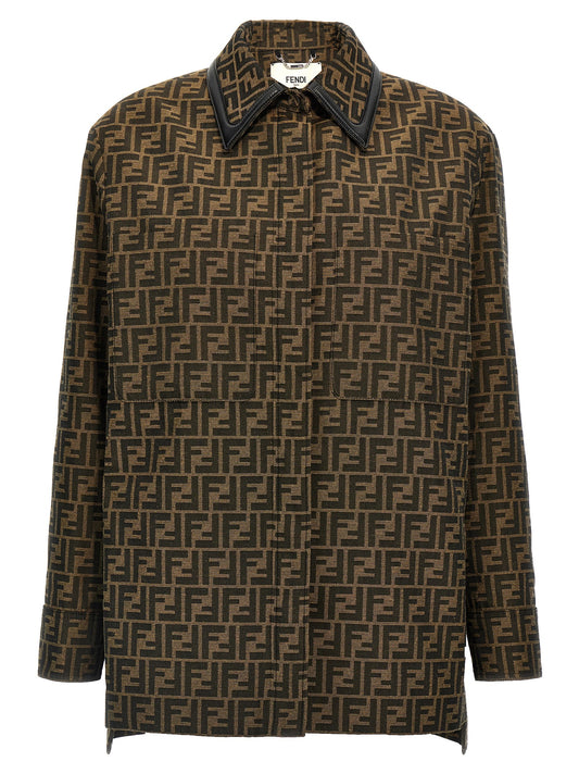 Chaqueta Fendi de poliéster y cuero marrón