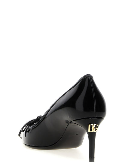 Dolce & Gabbana Black Leather Mid-Heel Shoes