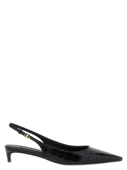 Escarpins à Talon Moyen en Cuir de Chèvre Noir Dolce & Gabbana
