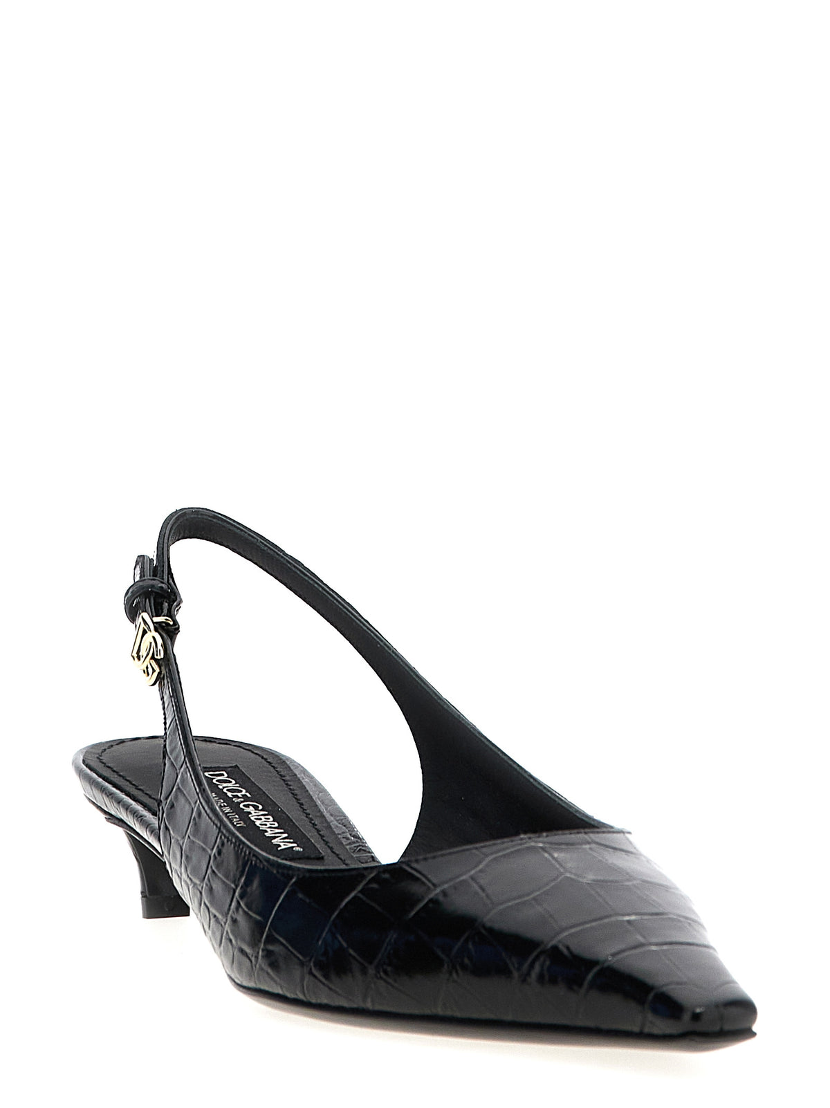 Escarpins à Talon Moyen en Cuir de Chèvre Noir Dolce & Gabbana
