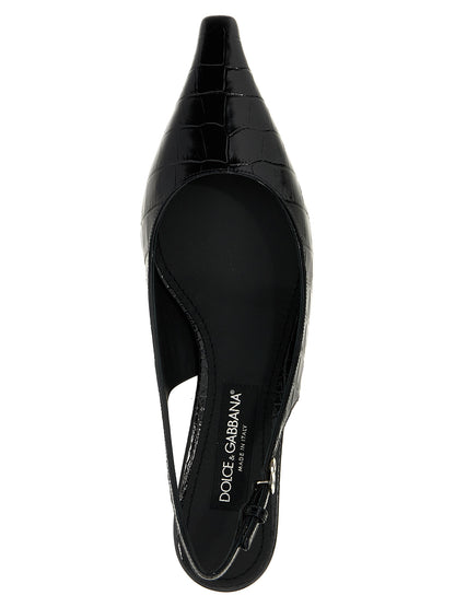 Escarpins à Talon Moyen en Cuir de Chèvre Noir Dolce & Gabbana