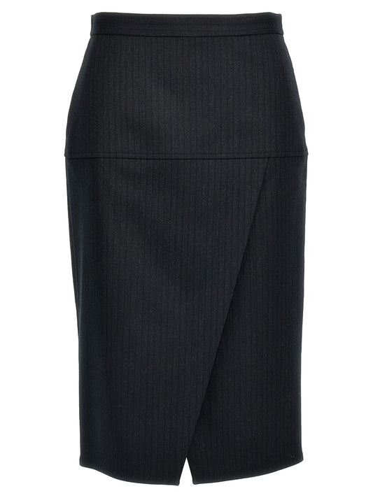 Falda midi Fendi de lana virgen gris