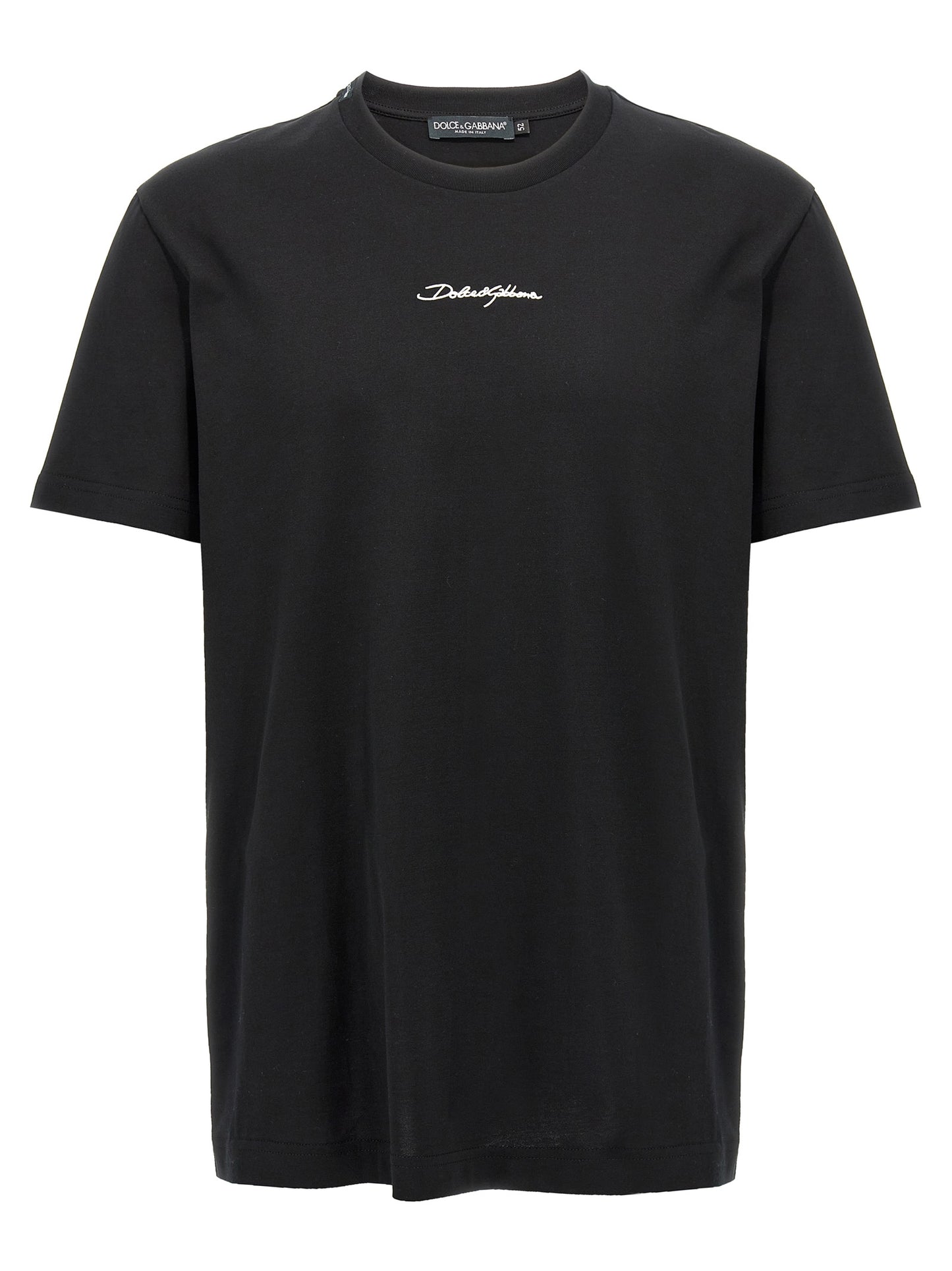 T-shirt Noir En Coton Avec Broderie Frontale Dolce & Gabbana