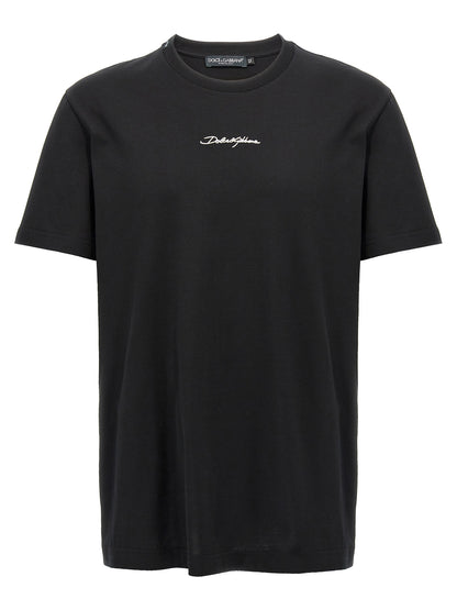 T-shirt Noir En Coton Avec Broderie Frontale Dolce & Gabbana