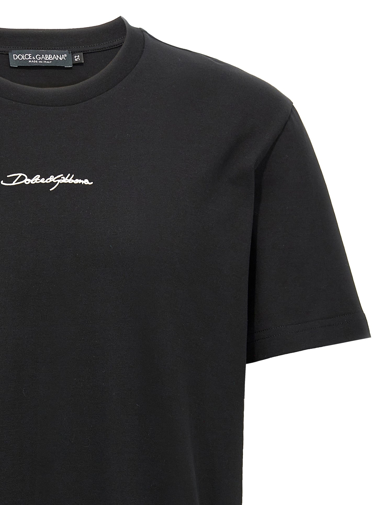 T-shirt Noir En Coton Avec Broderie Frontale Dolce & Gabbana