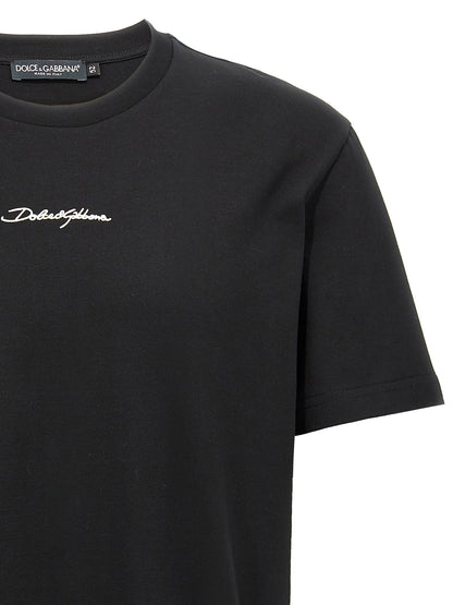 T-shirt Noir En Coton Avec Broderie Frontale Dolce & Gabbana