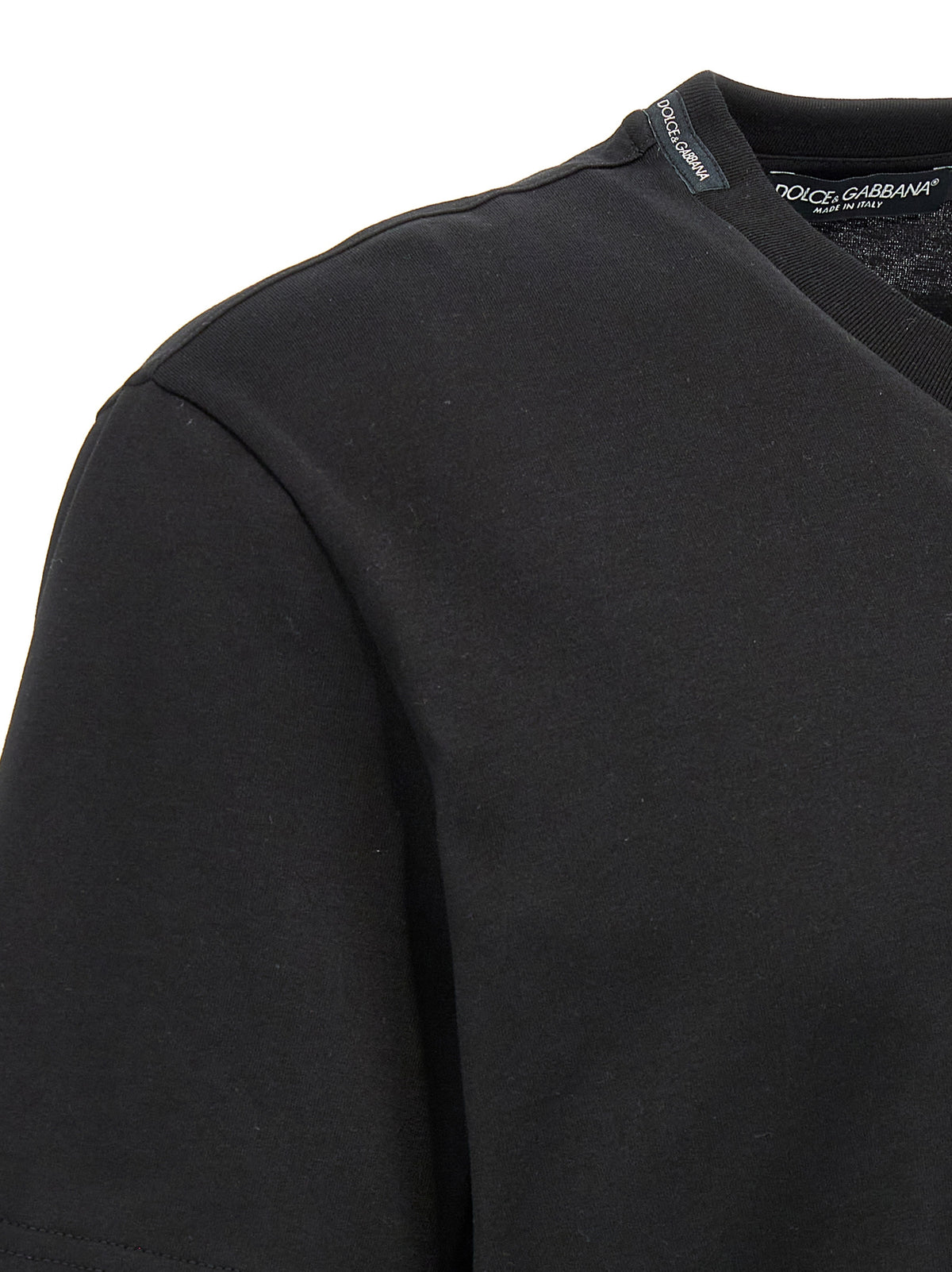 T-shirt Noir En Coton Avec Broderie Frontale Dolce & Gabbana