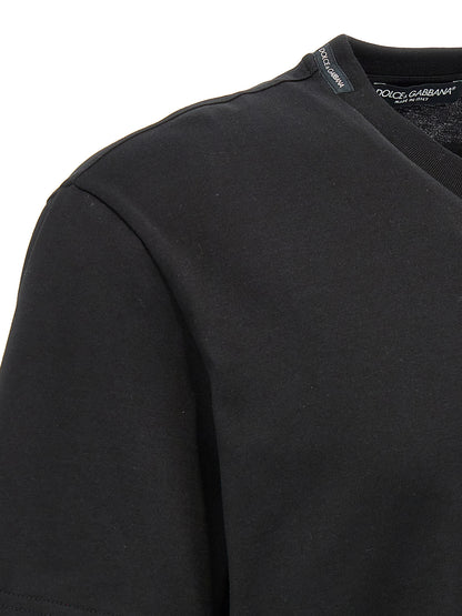 T-shirt Noir En Coton Avec Broderie Frontale Dolce & Gabbana