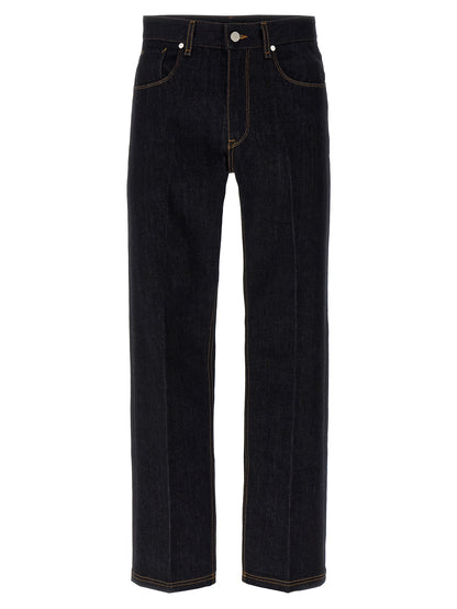 Vaqueros de pierna recta de algodón azul Fendi