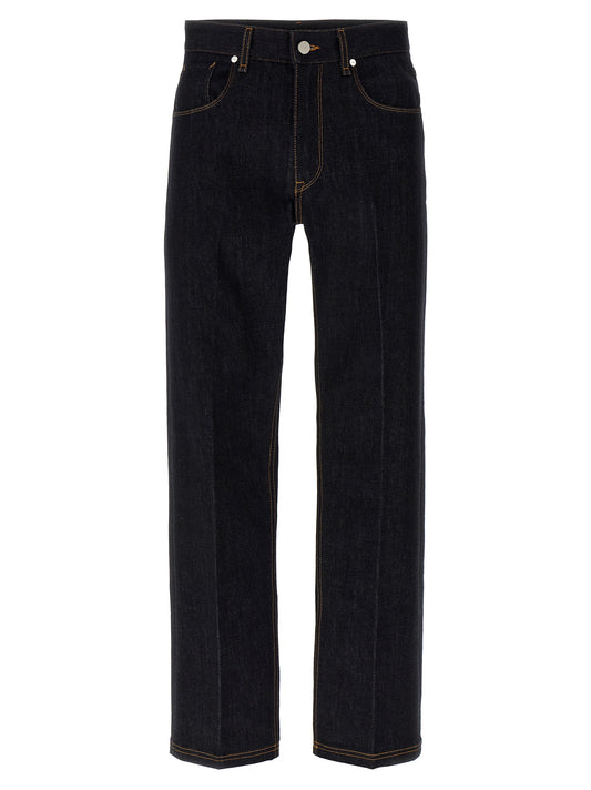 Vaqueros de pierna recta de algodón azul Fendi