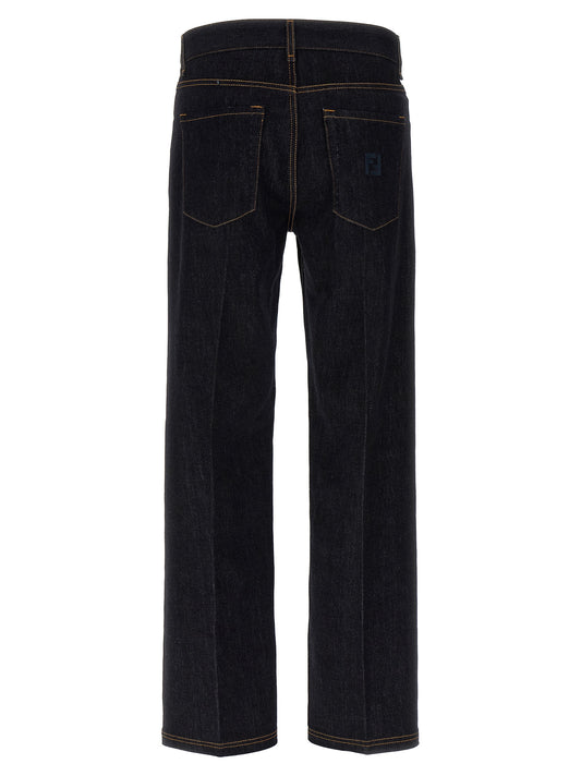 Vaqueros de pierna recta de algodón azul Fendi