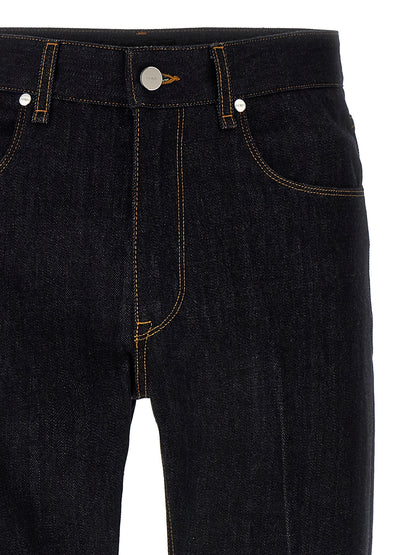 Vaqueros de pierna recta de algodón azul Fendi