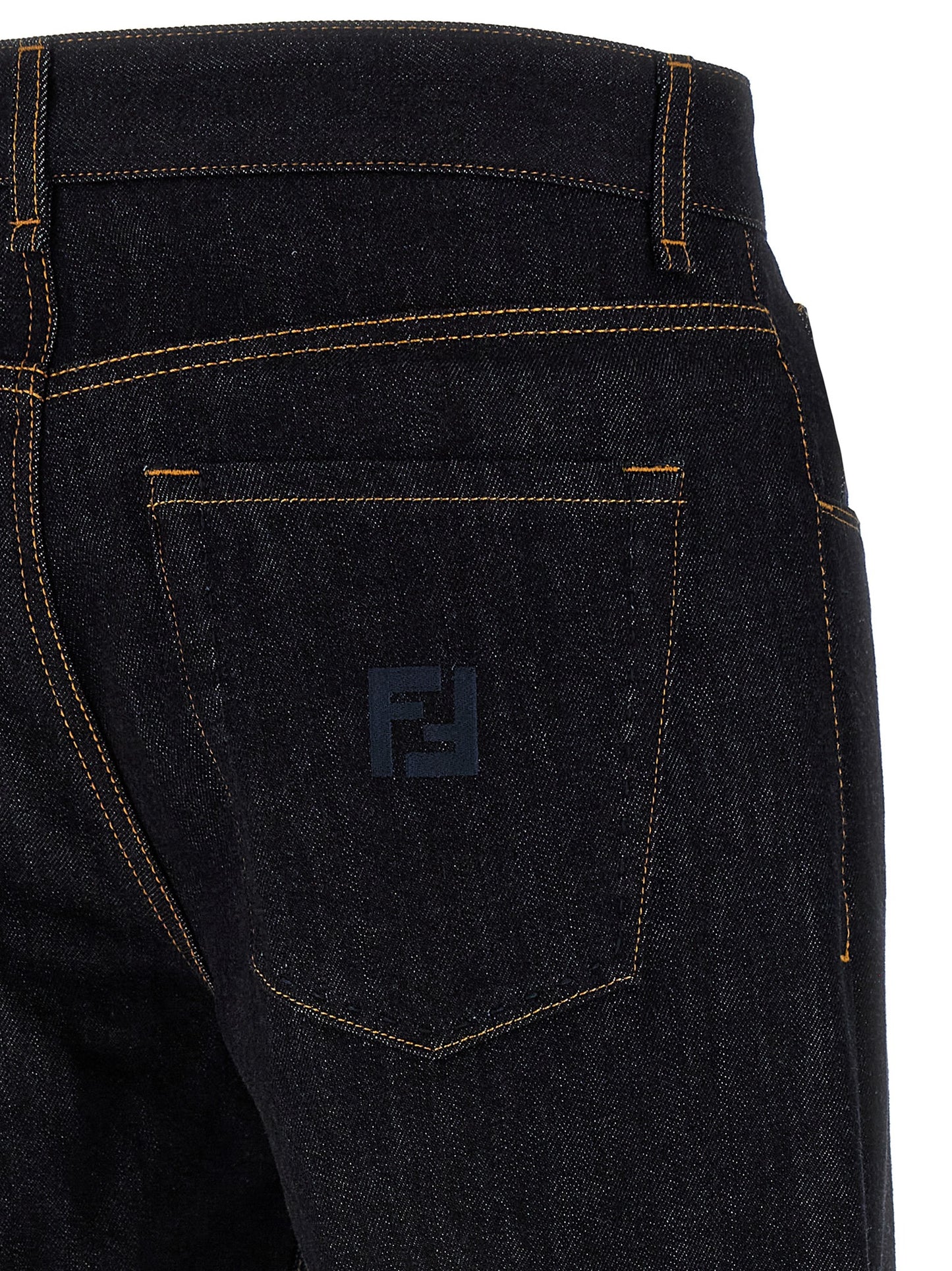 Vaqueros de pierna recta de algodón azul Fendi