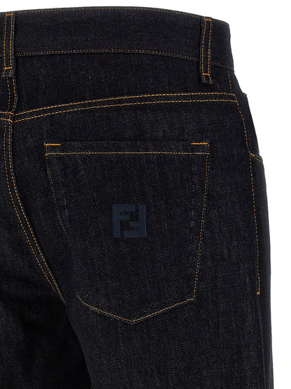 Vaqueros de pierna recta de algodón azul Fendi