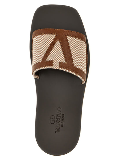 Valentino Garavani Sandalias Deslizantes Algodón Marrón