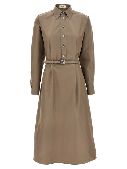Vestido Midi Fendi De Algodón Gris Prenda Básica Cómoda