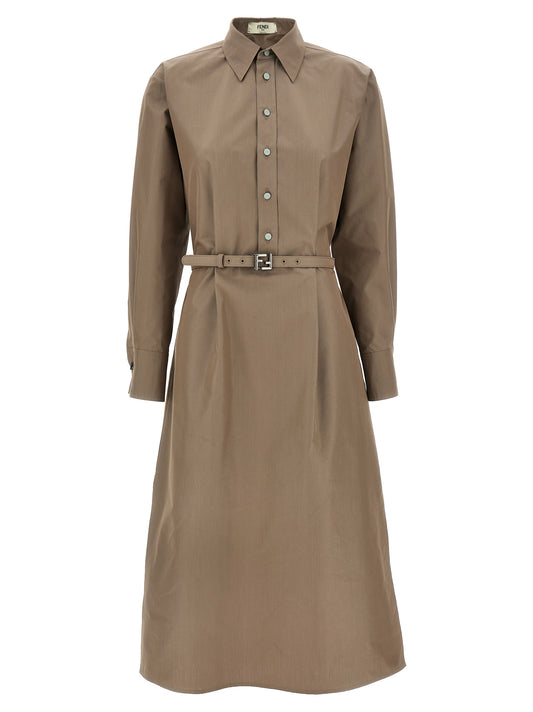 Vestido Midi Fendi De Algodón Gris Prenda Básica Cómoda