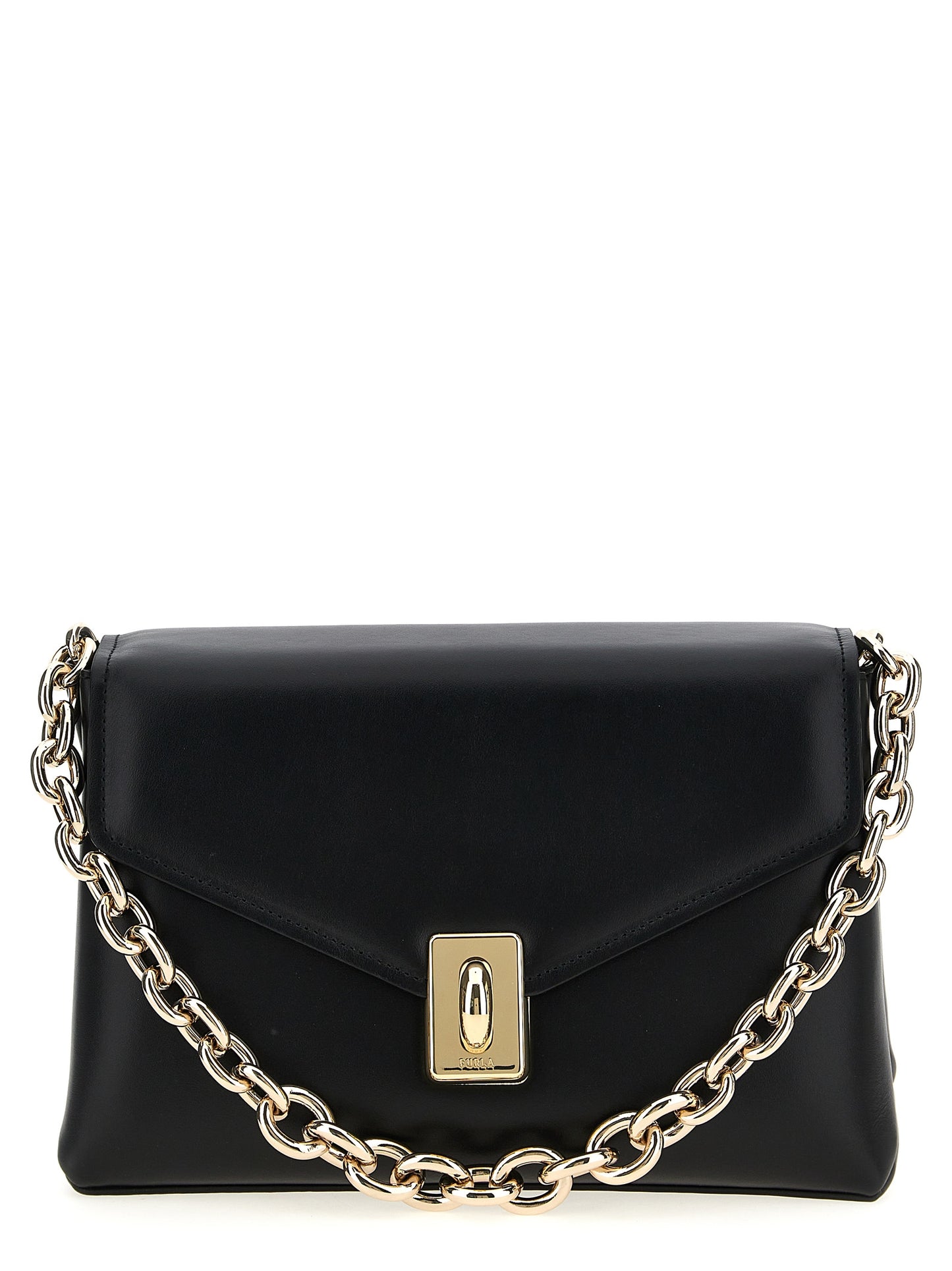 Bolso de hombro de cuero negro Furla
