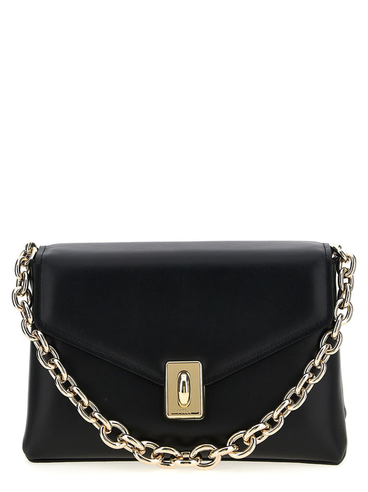 Bolso de hombro de cuero negro Furla