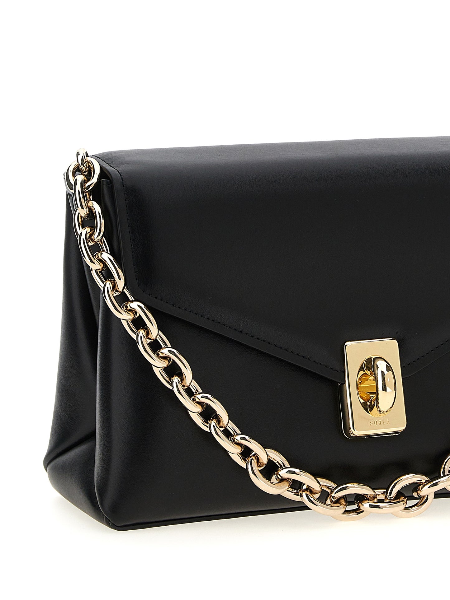 Bolso de hombro de cuero negro Furla
