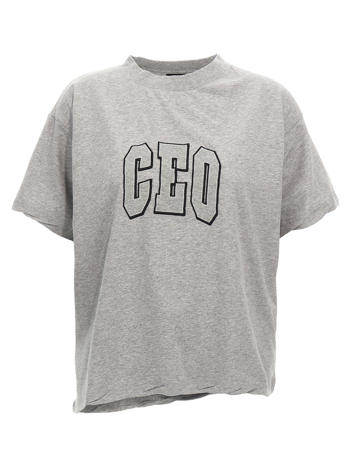 T-Shirt Balenciaga En Coton Mélangé Gris Avec Écusson Avant