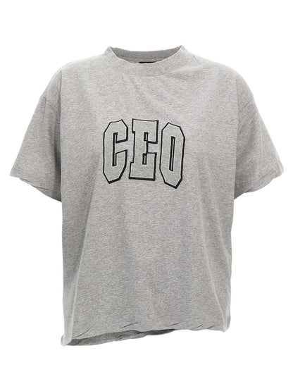 T-Shirt Balenciaga En Coton Mélangé Gris Avec Écusson Avant