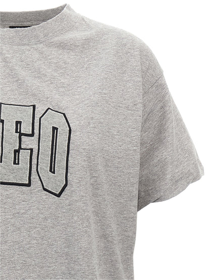T-Shirt Balenciaga En Coton Mélangé Gris Avec Écusson Avant