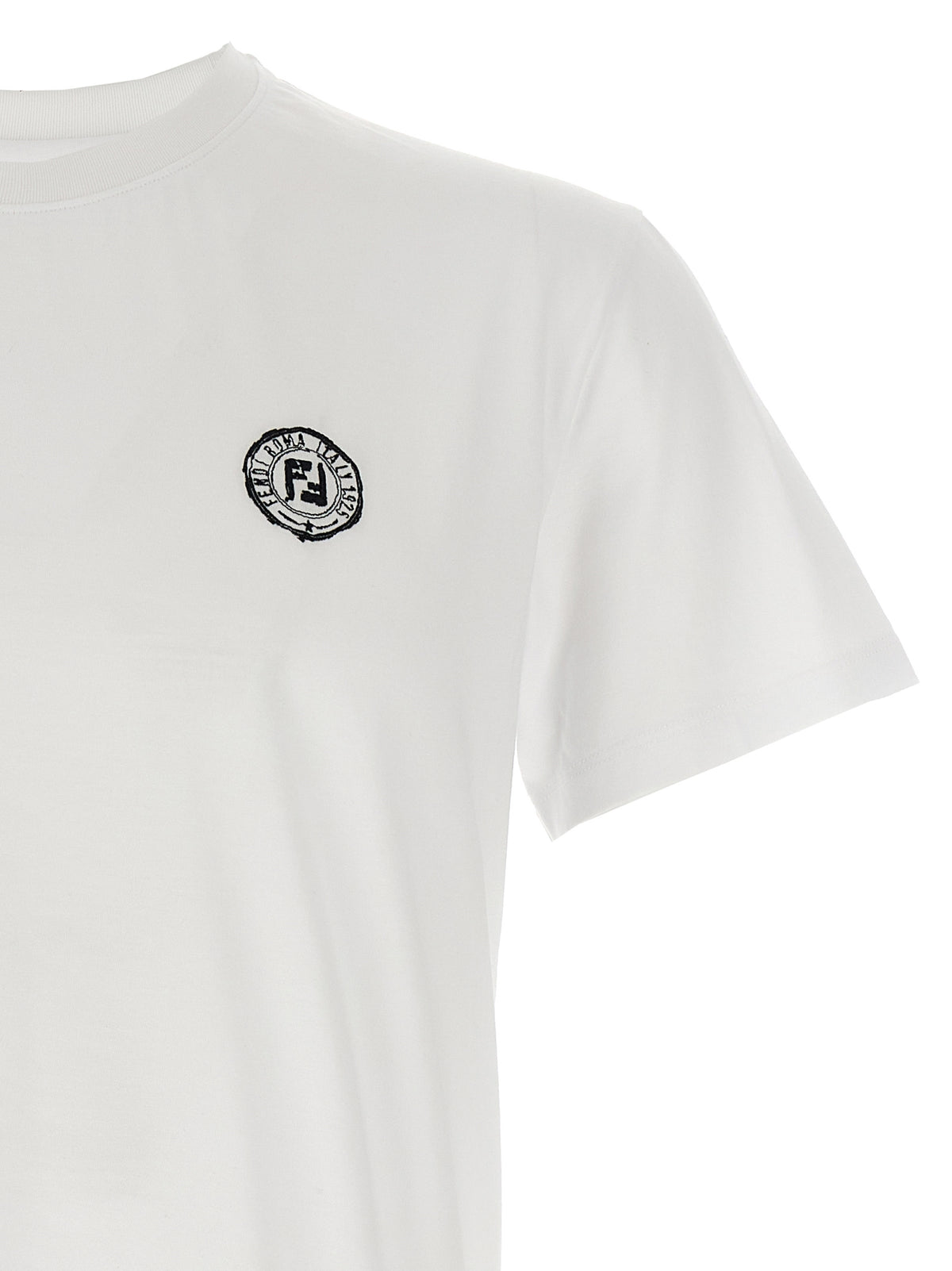 Fendi White Cotton T-shirt with Postcards Appliqué