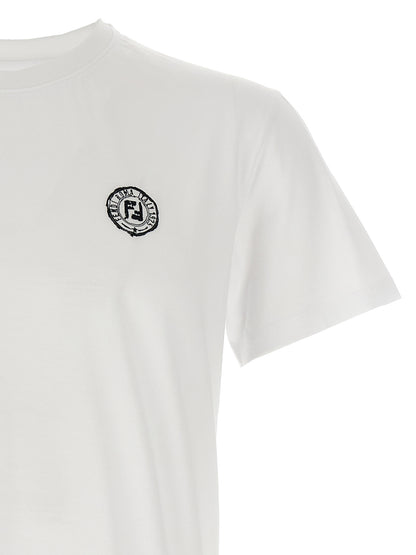Fendi White Cotton T-shirt with Postcards Appliqué