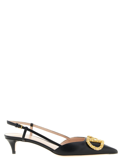 Zapatos de salón de tacón medio de piel de becerro negra Valentino Garavani