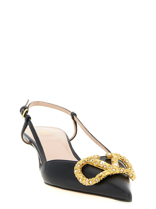Zapatos de salón de tacón medio de piel de becerro negra Valentino Garavani