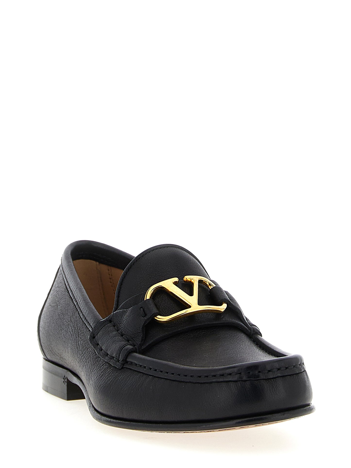 Mocasines sin cordones Valentino Garavani de cuero de búfalo negro