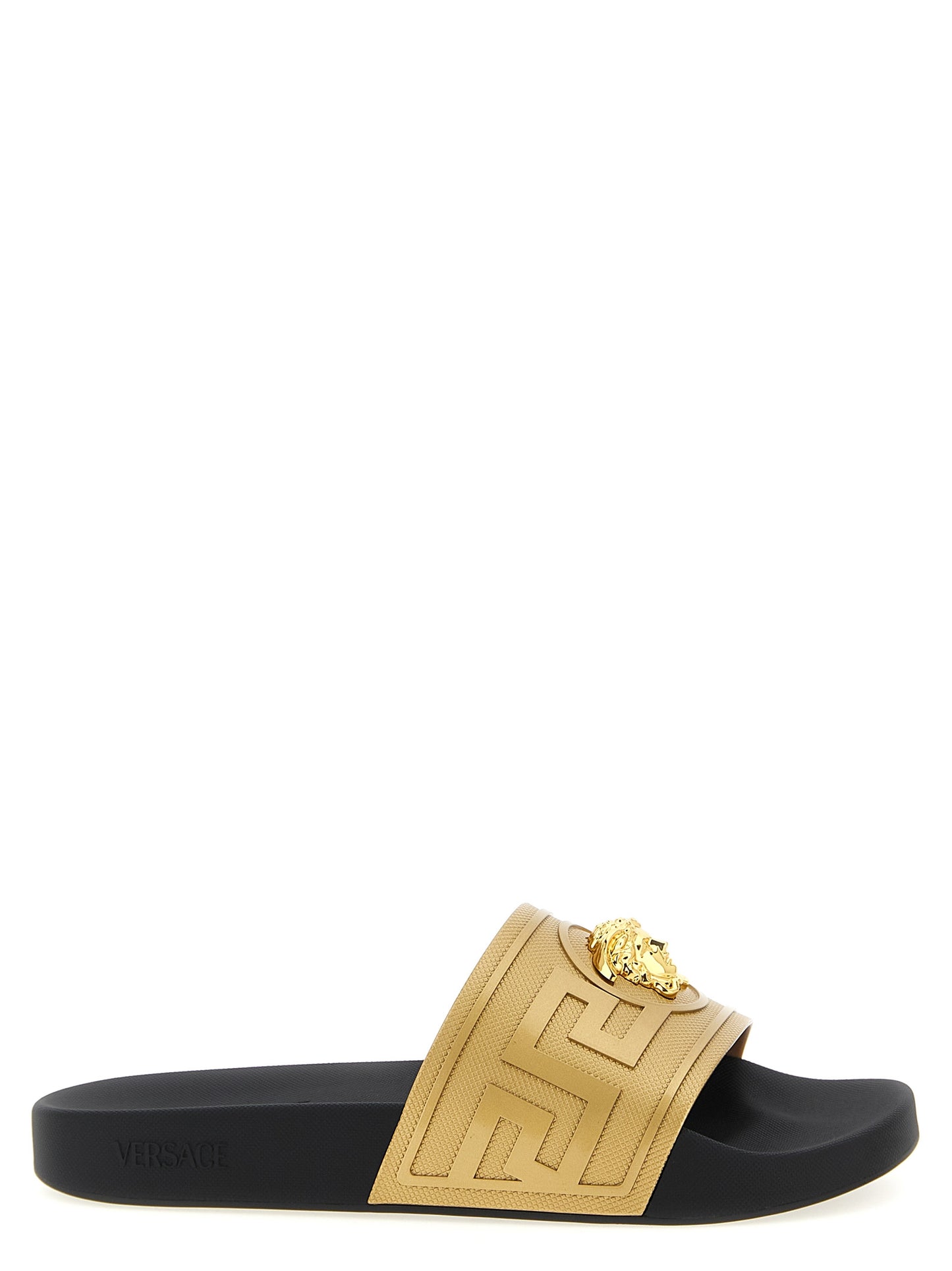 Sandalias Versace Gold Glass Con Motivo Griego Medusa