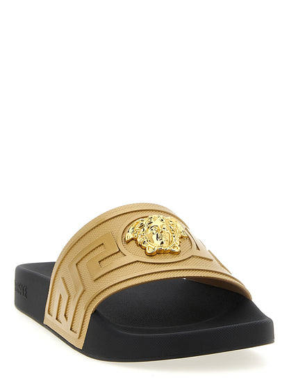 Sandalias Versace Gold Glass Con Motivo Griego Medusa