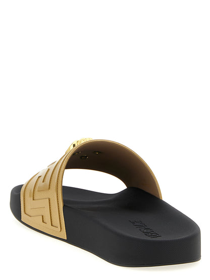 Sandalias Versace Gold Glass Con Motivo Griego Medusa