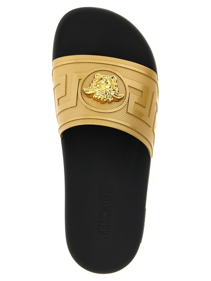 Sandalias Versace Gold Glass Con Motivo Griego Medusa
