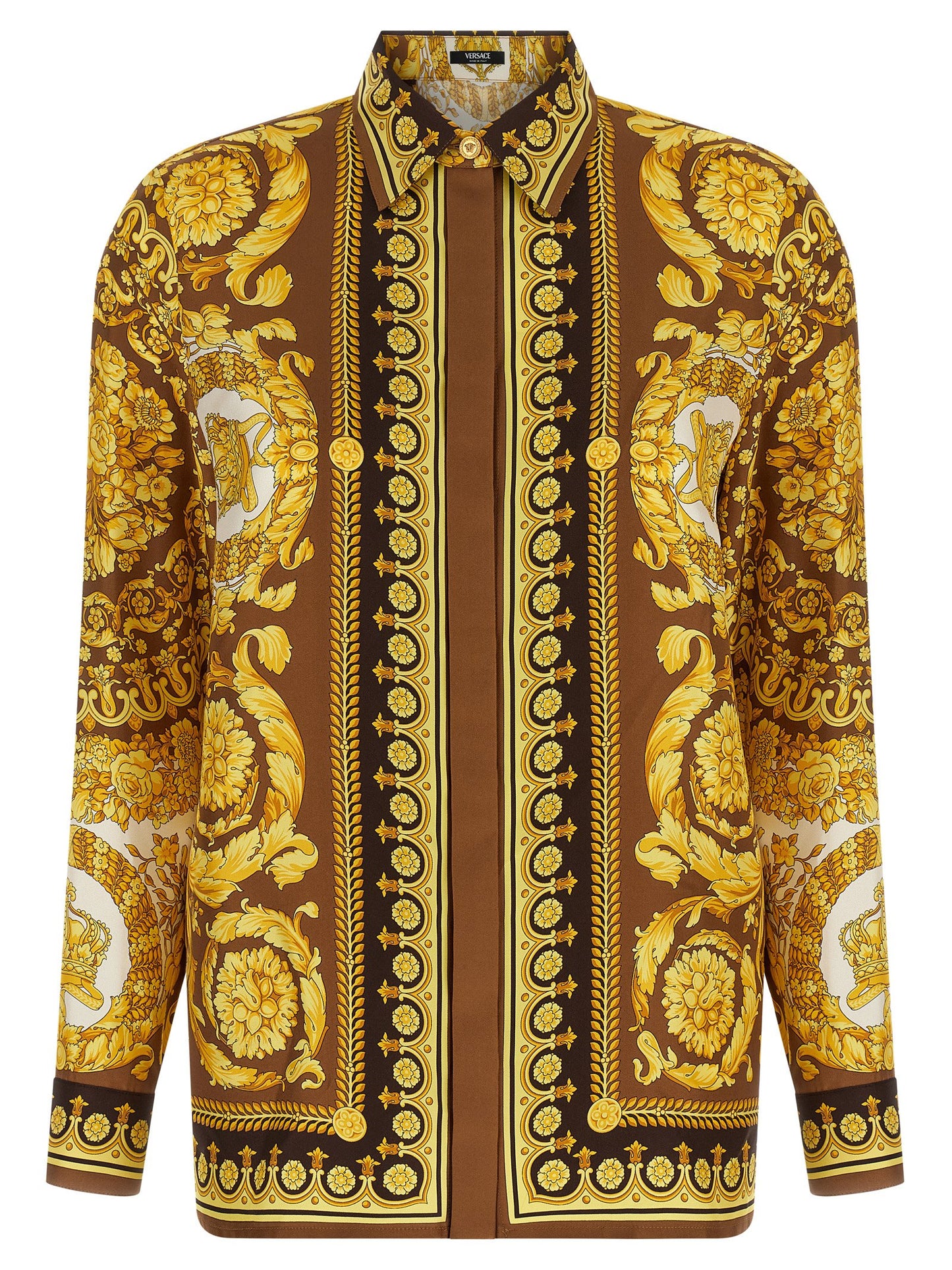 Chemisier en soie doré à imprimé Barocco Versace
