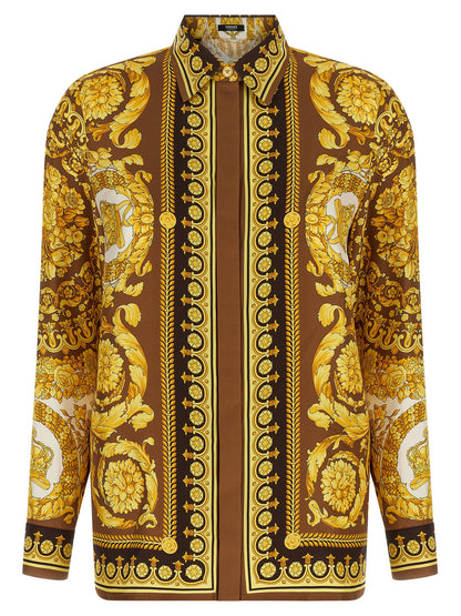 Chemisier en soie doré à imprimé Barocco Versace