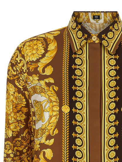 Chemisier en soie doré à imprimé Barocco Versace