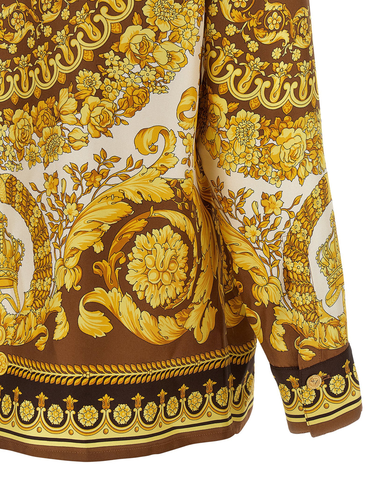 Chemisier en soie doré à imprimé Barocco Versace