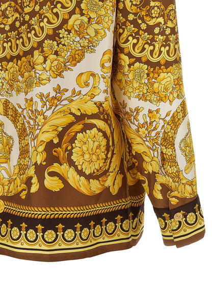 Chemisier en soie doré à imprimé Barocco Versace